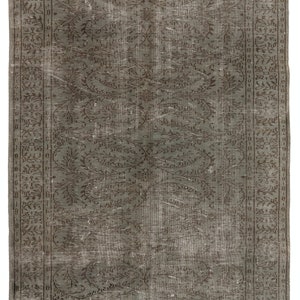 Upcycled Area Rug Overdyed in Gray for Modern Interiors, Handmade in Turkey. 5.6x9 Ft, BK260.