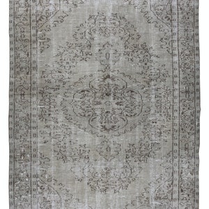 Handmade Upcycled Turkish Area Rug Over-Dyed in Gray 4 Modern Interiors. 6x9 Ft, BTEK0188