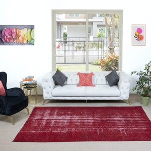 Decorative Turkish Red Area Rug, Handmade Shabby Chic Carpet, Woolen Floor Covering. 6x9.2 Ft, BTEK1364 image 4