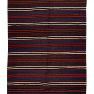 4.2x10.5 Ft Hand-Woven Turkish Kilim. Vintage Striped Hallway Kilim. Flat-Weave Multicolor Runner Rug. 100% Wool. BTEK0952