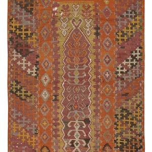 3.2x5.2 Ft Mid-Century Hand-Woven Bohemian Turkish Kilim. 100% Wool. Vintage Flat-Weave Rug. BTEK1870