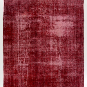 Distressed Vintage Area Rug Over-Dyed in Red for Modern Interiors, Hand-Knotted in Turkey. 7.8x10.8 Ft, BC222.