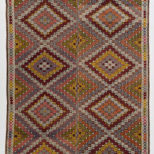 Multicolor Vintage Anatolian Wool Kilim Rug with Geometric Design. 6x8 Ft, BD803