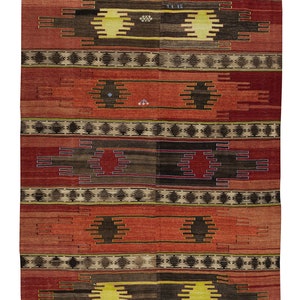 6.4x14 Ft Vintage Hand-Woven Turkish Runner Kilim. Flat-Weave Kitchen Rug. Corridor Rug. 100% Wool. BTEK0658
