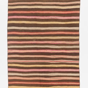 Multicolor Midcentury Nomadic Kilim Runner with Striped Design, Reversible. 4.8x11.6 Ft, BG52