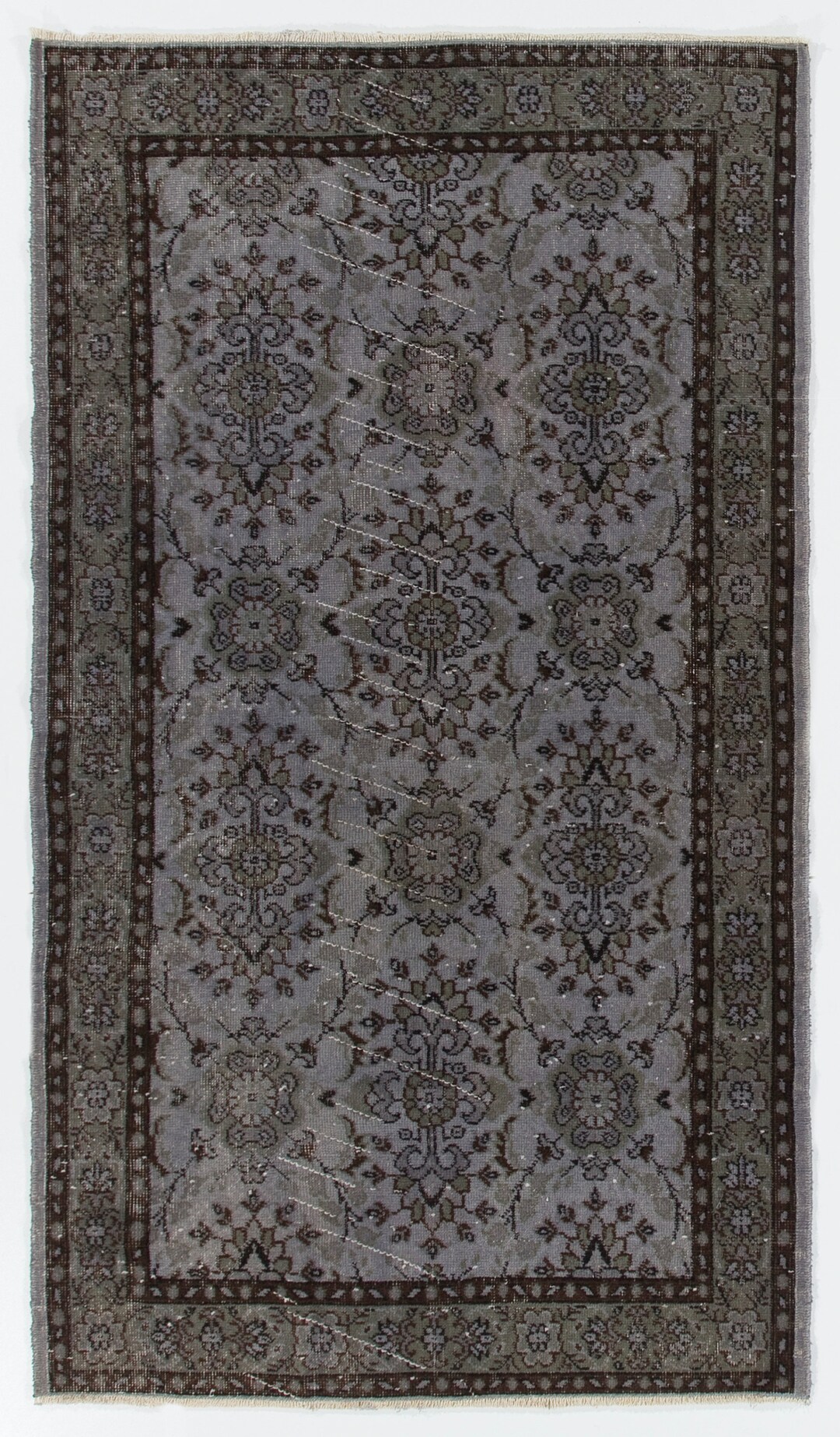 4 x 7フィートのグレーカラー、花柄のハンドメイドトルコ風アクセント