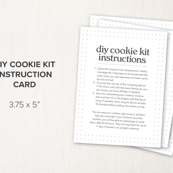 DIY Cookie Kit Instruction Card. DIY Cookie box instructions card. Instant Download. Printable card.