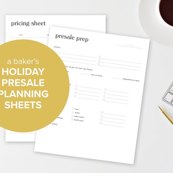 Bakery Holiday Presale Planning Sheets, Cookie Orders, Bakery Organizer, Business Planner INSTANT DOWNLOAD