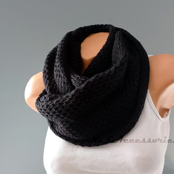 Christmast Sale, Handmade Scarves, infinity scarves, Knit Scarf, Chunky Scarf, Cowl Scarf, Black Scarf, Best Gift İdea, Christmas Gift