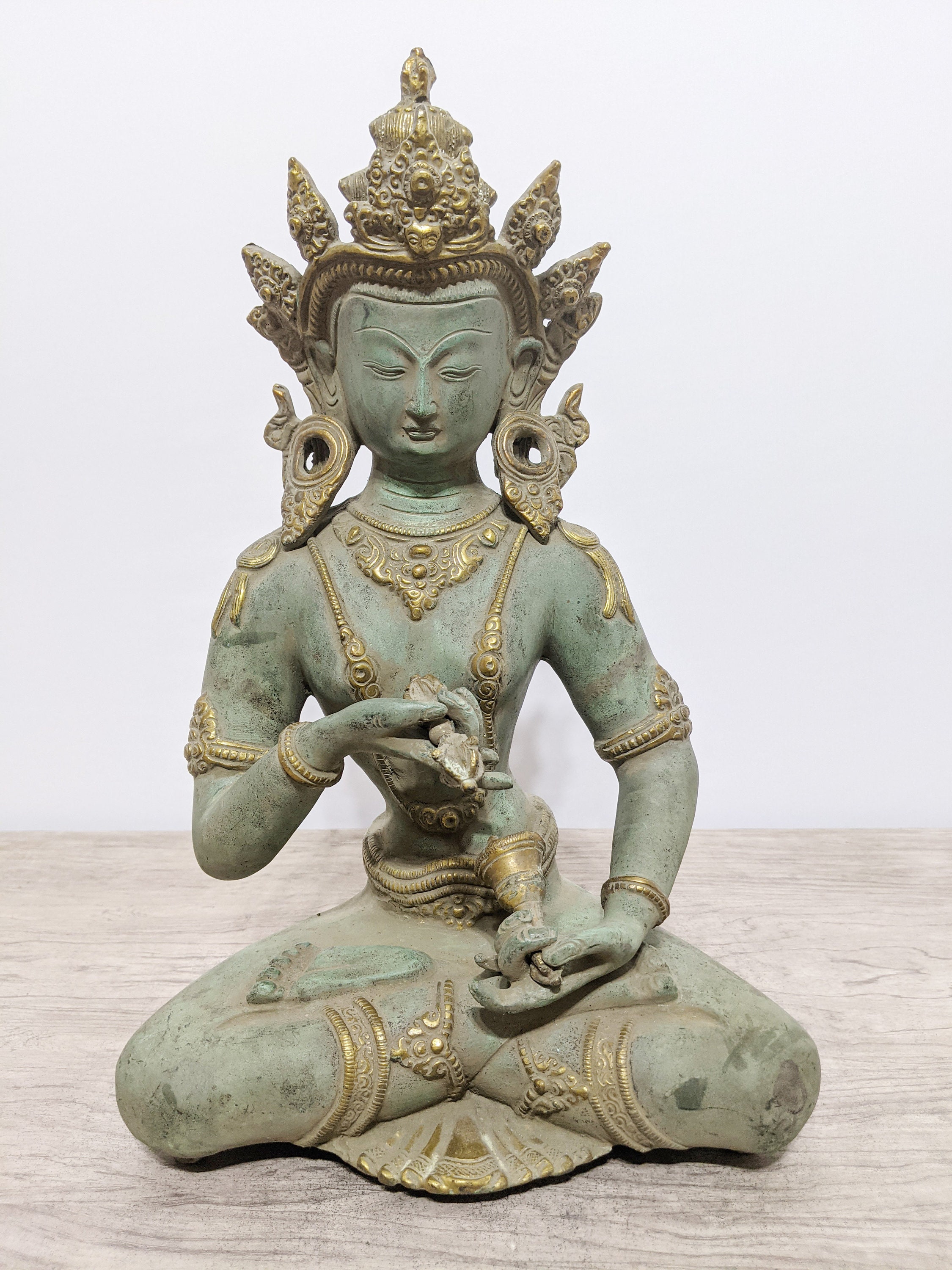 Green and Gold Pure Brass Goddess Tara picture