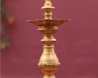 Golden Pure Brass Ethnic Lamp|33 Cm Small Lamp|Handicrafts Decor|Brass Deep|Deepwali Gift|The Art Vedas