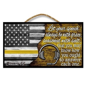 911 Dispatcher Sign | Telecommunications Gift | Bible Verse | Gold Line | Dispatcher Appreciation Week | April 13 to 19 | Bulk Discounts