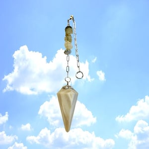 PENDULUM KIT - Banded Agate Crystal Query 6-faceted PENDULUM with charms, slider necklace, pouch, chart, incenses, ash catcher and guide