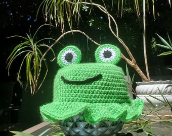 Handmade Crochet Frog Bucket Hat