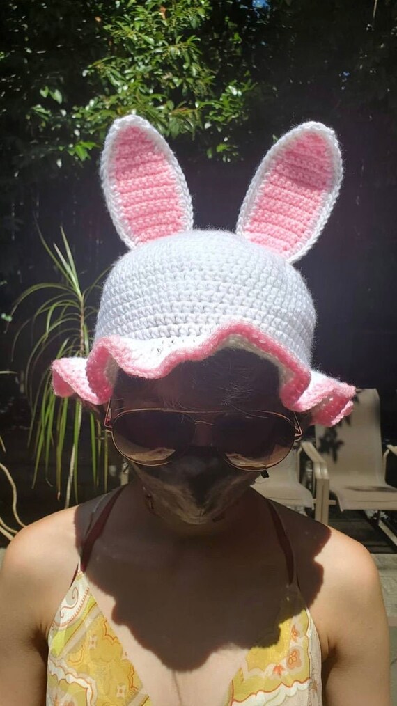 Handmade Pink Crochet Bucket Hat with Cute Ear Details Handmade Crochet Bunny Bucket Hat - Etsy main image 3