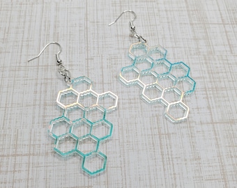 Honeycomb Earrings | Iridescent Earrings | Bee Pattern Earrings | Hypoallergenic Earrings | Earrings | Drop Earrings