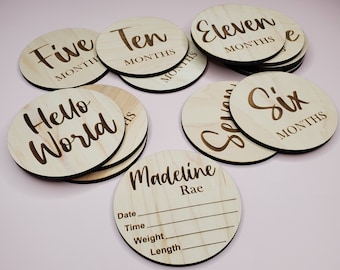 Wooden Baby Milestone Markers | Engraved Newborn Photo Props