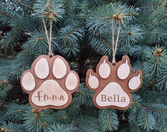 Decorazione natalizia personalizzata con impronta di zampa / Nome dell'animale domestico inciso al laser