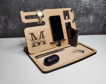 Personalized Wood Docking Station | Phone Charging Stand, Desk Organizer