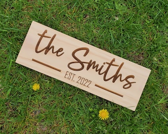 Custom Family Last Name Wood Sign | Laser Engraved Established Sign