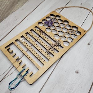 Honeycomb Wall Earring Organizer | Wooden Jewelry Holder Display Rack | Hanging Earring Storage | Bedroom Wall Decor | Gift For Her