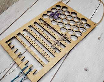 Earring Holder | Hanging Jewelry Holder | Earring Rack | Jewelry Display | Earring Display | Honeycomb Pattern