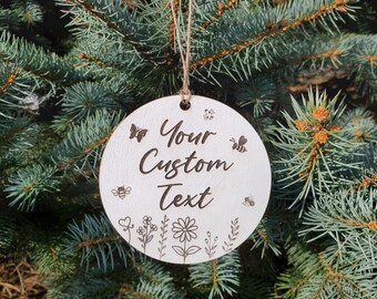 Custom Wildflower Ornament: Rustic White Wood, Personalized Name