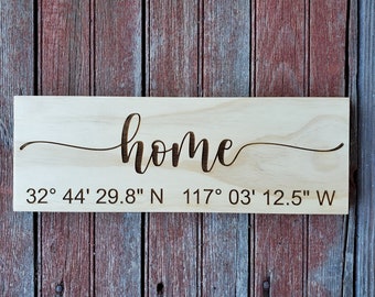 Custom Home Coordinates Laser Engraved Wood Sign | Housewarming Gift
