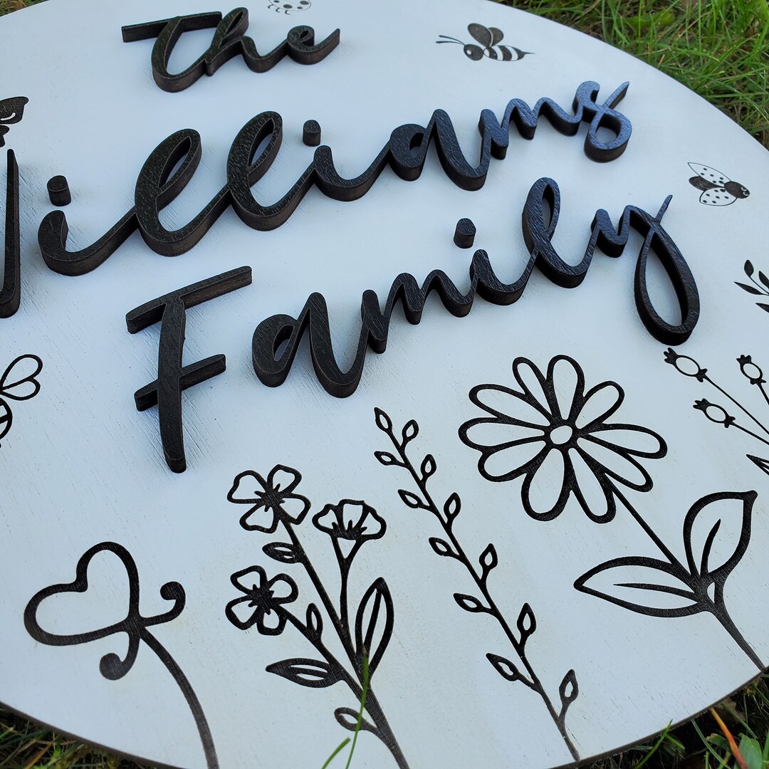 Custom Family Name Wood Sign | Wildflower Decor - Etsy