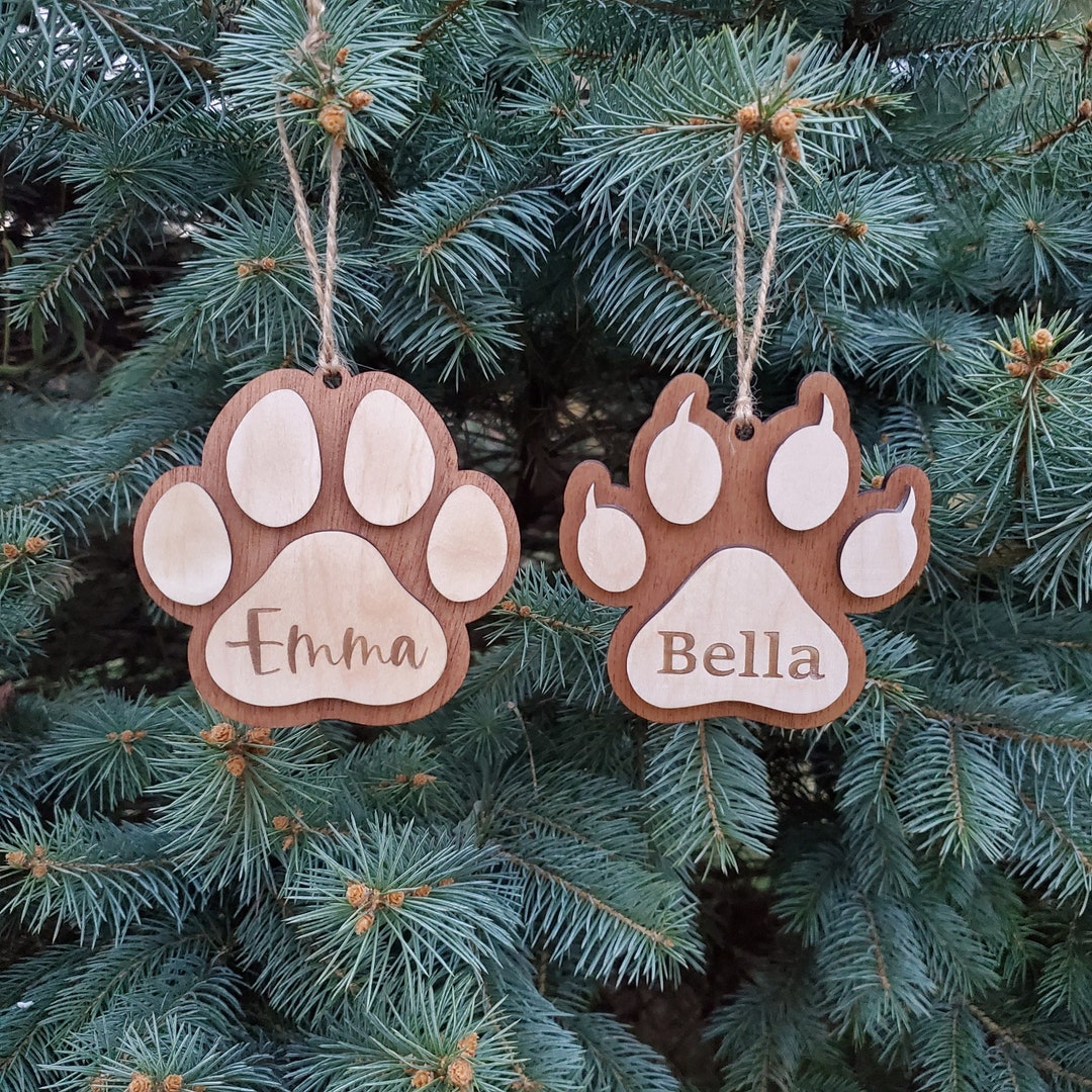 Personalized Paw Print Christmas Ornament | Laser Engraved Pet Name - Etsy