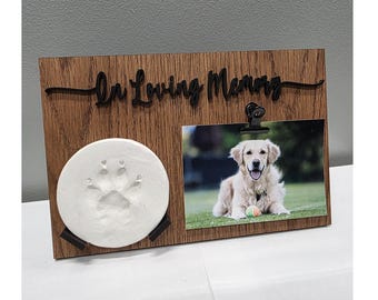 Impronta di zampa in argilla e cornice portafoto / Cornice commemorativa con impronta di zampa in argilla
