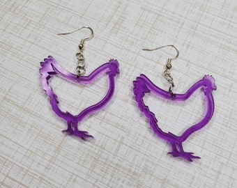Acrylic Chicken Earrings: Hypoallergenic Dangle Drop Earrings