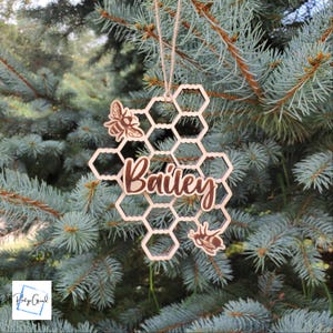 Honeycomb Ornament | Name Ornament | Christmas Ornaments | Bee Ornament | Personalized Name Ornament