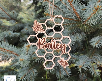 Honeycomb Ornament | Name Ornament | Christmas Ornaments | Bee Ornament | Personalized Name Ornament