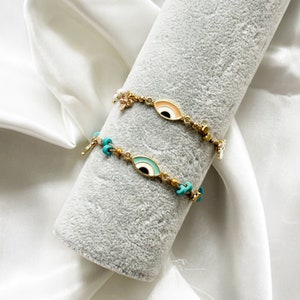 Einzigartige Augen-Charm Armband – Evil Eye Charm Bracelet Gold – Colorful Eye Bracelet Handmade – Augen Charm Armband – Boho Jewelry Women