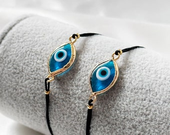 Evil Eye Armband – Evil Eye Bracelet Gold Handmade – Blue Nazar Bracelet Black Cord – Evil Eye Armband Damen - Boho Protection Jewelry