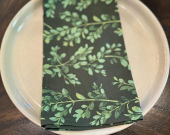 Dark Green Christmas Dinner Napkins - Cotton Cloth Napkin Set - Large Reusable - Winter Table Decor - Hosting Gifts Fine Dining Hosting