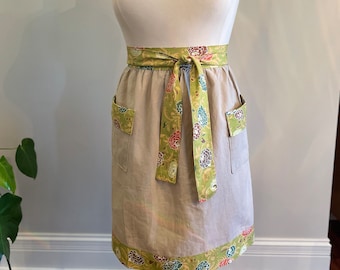 Mother’s Day Gift - Women’s Organic Linen Cotton Half Apron - Adjustable size Small to XXL - Homemaker - Home Cook Baker Gift Idea