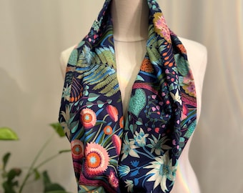 Infinity Scarf - Blue Floral Cotton Lawn Fabric - Handmade Accessories Gifts for Women Teens
