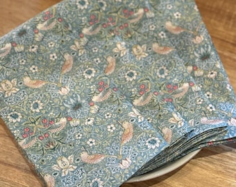Mini Strawberry Thief - Cotton Cloth Dinner Napkins Set - Reusable - Tableware - Handmade Gift - Housewarming - Morris & Co Entertaining