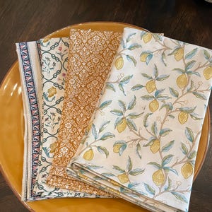 Set of 4 Napkins - Morris & Co Fabric - Coordinating Prints Family Dining - Reusable - Tableware - Everyday or Holiday Dinner Hostess  Gift