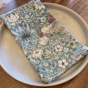 Morris & Co. Blue Strawberry Thief - Cotton Cloth Dinner Napkins Set - Reusable - Mother’s Day Gift - Wedding Gift - Cottage Tableware