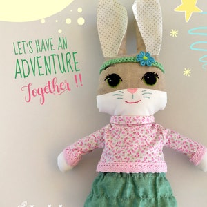 Fabric handmade bunny girl 21 (54 cm) inches tall. Cotton fabric rabbit to play dress her up. Original birthday or baby shower present.