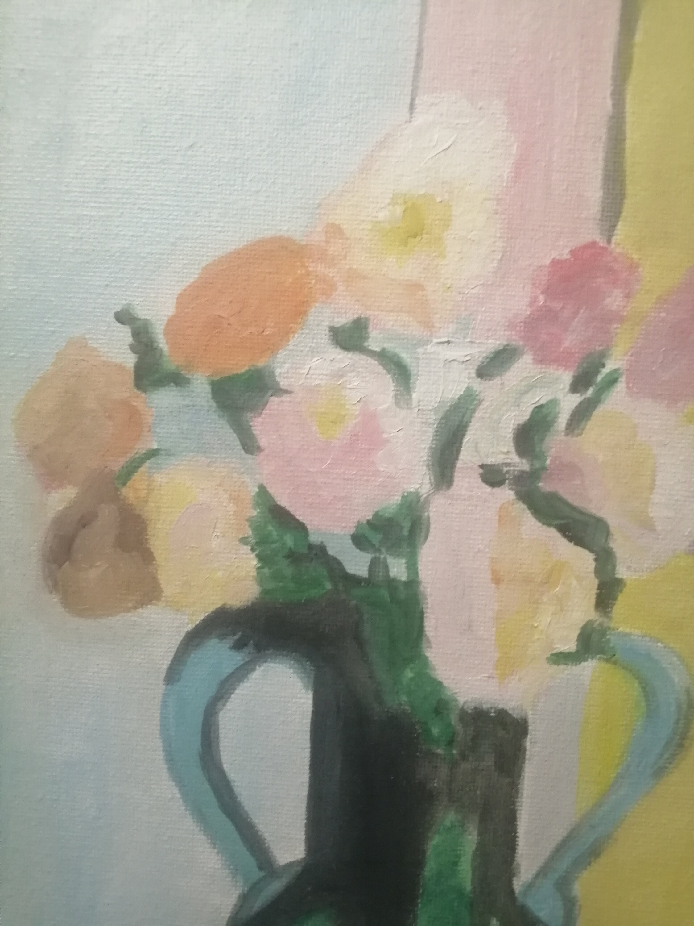 Tableau Huile sur Toile Fleurs Devant Une Fenêtre Ouverte