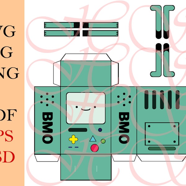 SVG File Box Template, BMO box, Adventure Time, Box, Illustration, Jpg, Png, Pdf, Ai, Svg, Eps, Psd, Digital Download, Create Box