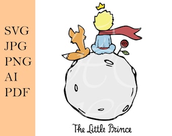 Kleine Prins SVG-bestand, Gelaagd, Le Petit Prince, Cricut, Clipart, Vinyl, Sticker, Vector, Afdrukbaar, Digitale Download, Vos, Prins, Maan