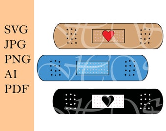 Svg File Band Aid Clipart, Bandaids Clipart, Bandage Clipart, Colourful Plaster Clipart, 3 Different Shapes, Cricut, Print