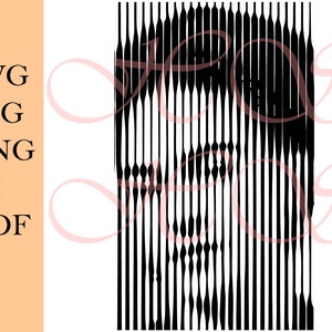 May include: Black and white abstract design with vertical lines of varying widths and shapes.