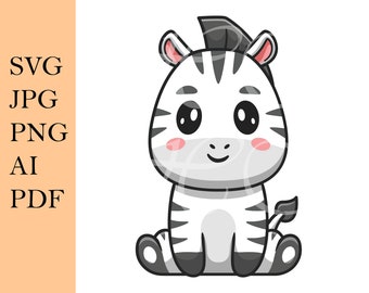 SVG file Cute Zebra, Zebra, Illustration, Jpg, Png, Pdf, Ai, Svg, Digital Download