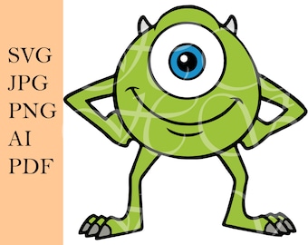 SVG-bestand Monster, Layered, Green Monster, Mike, Vinyl, Cricut, Clipart, Sticker, Illustratie, Jpg, Png, Pdf, Ai, Svg, Digitale download